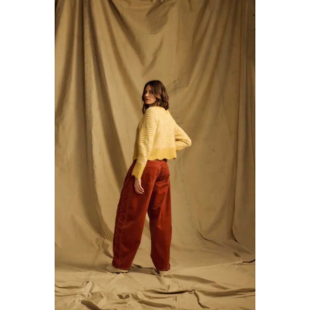 Crew Neck Textured Sweater Mustard