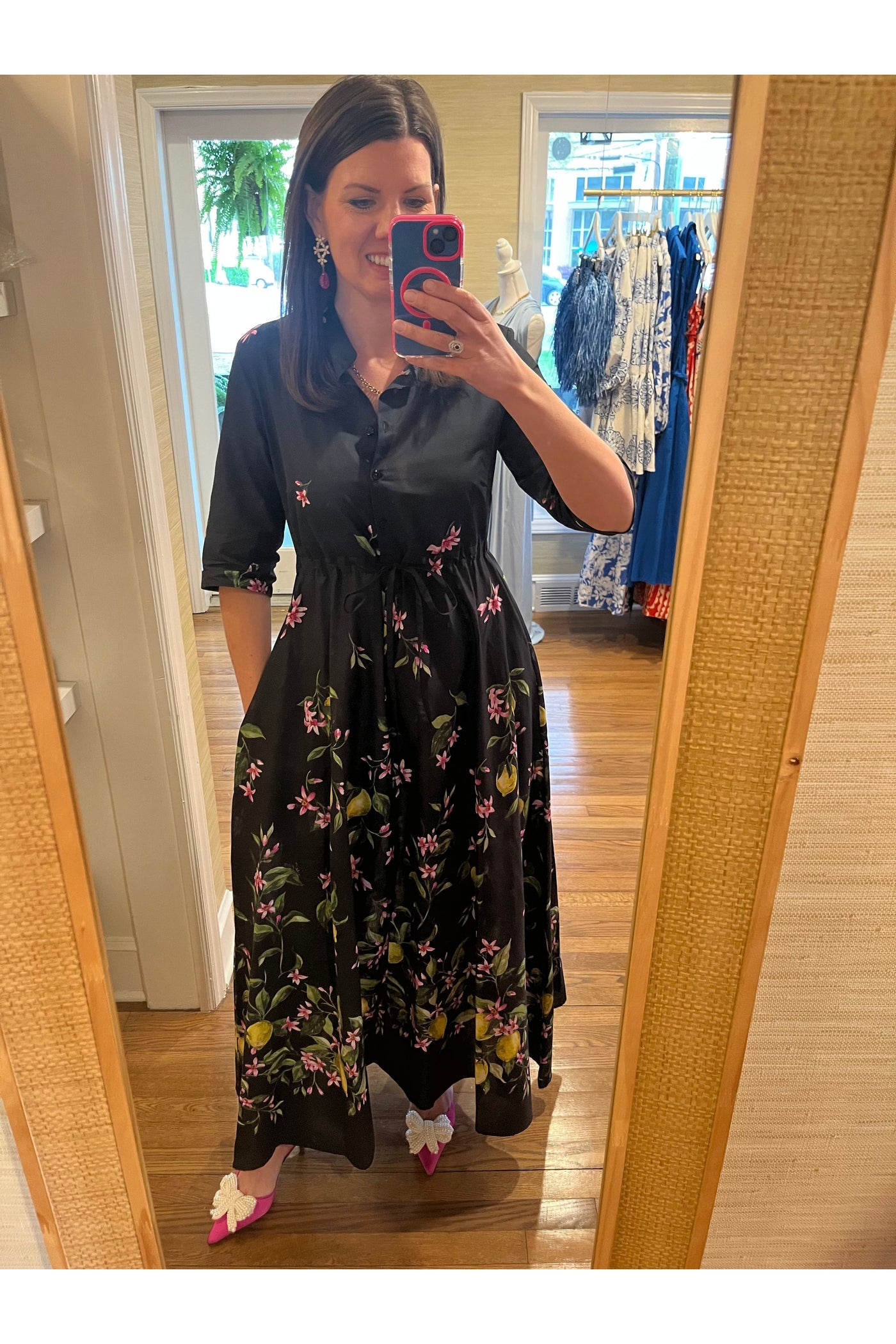 Margherita Black Lemon Print Shirt Dress