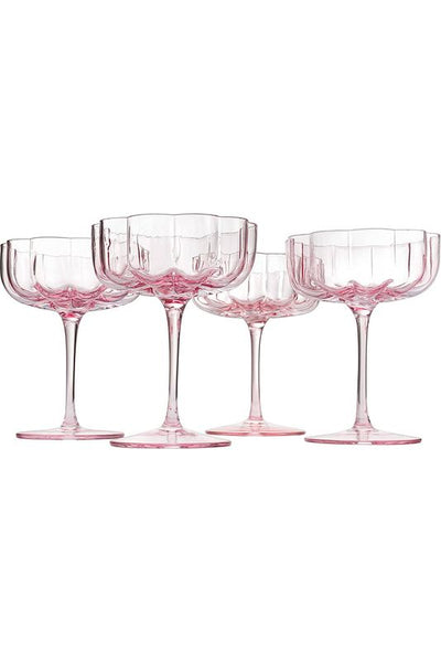 Pink Flower Champagne Coupe s/4