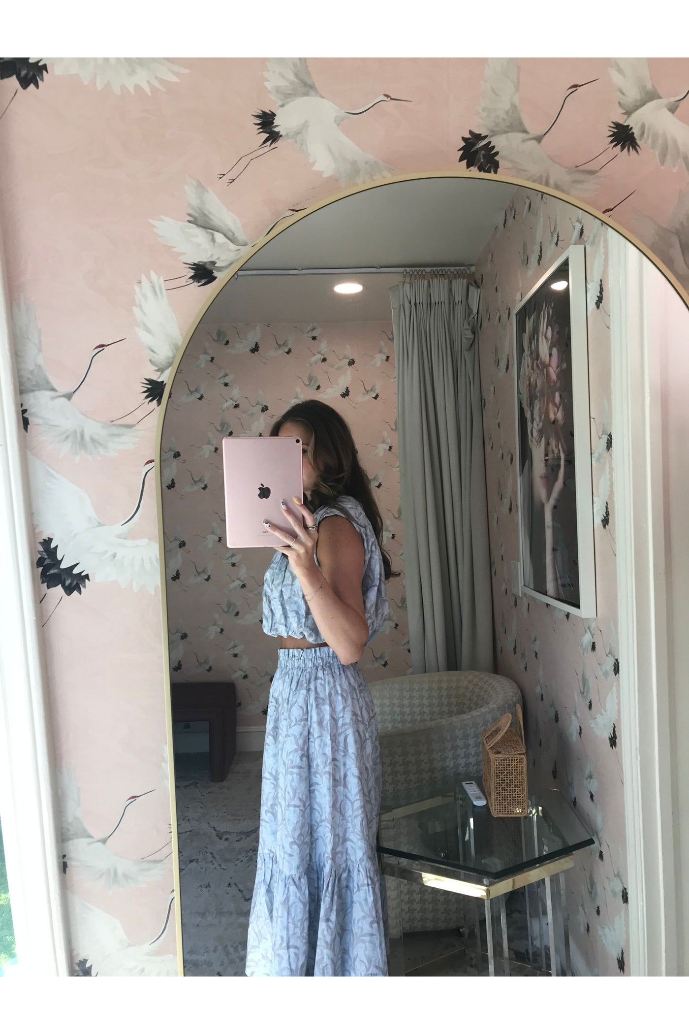 Aureum Blue Leaf Print Maxi Skirt
