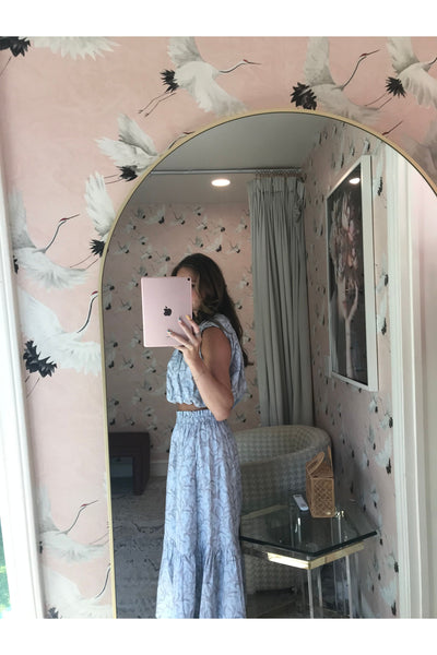 Aureum Blue Leaf Print Maxi Skirt