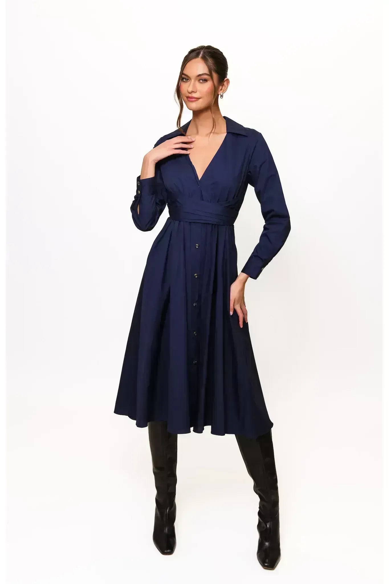 Cora Long Sleeve Wrap front Maxi Dress Navy
