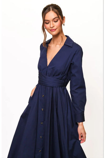 Cora Long Sleeve Wrap front Maxi Dress Navy