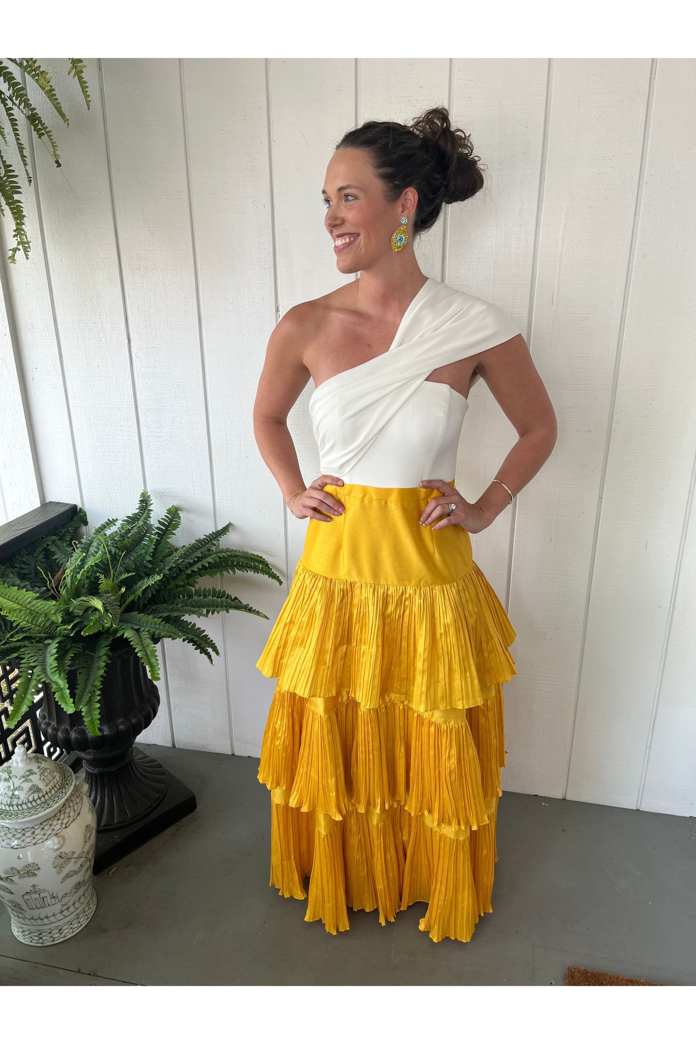 Hutch Gold and White Pleated Dress