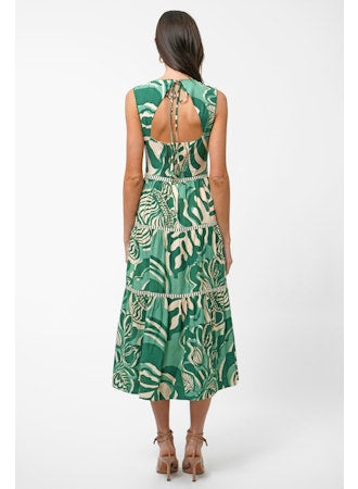 Alva Leaf Print Tiered Maxi Dress