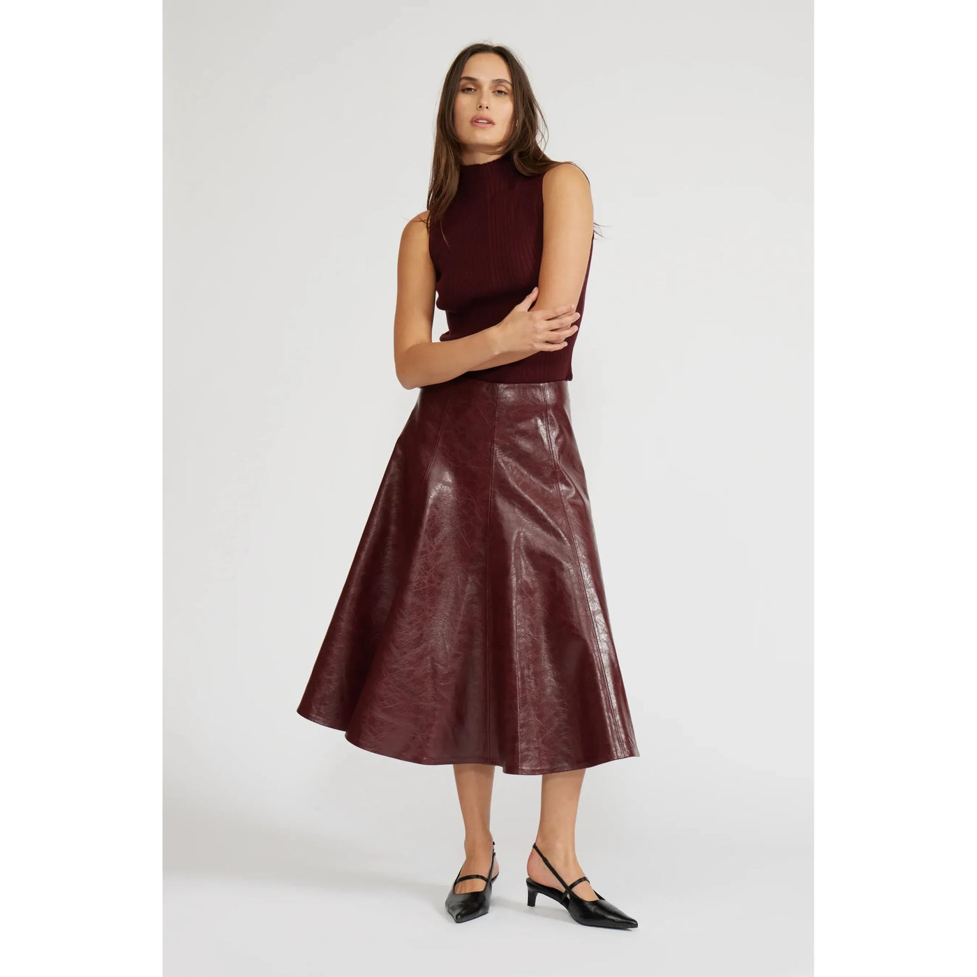 Burgundy Oleksa Pleated Skirt