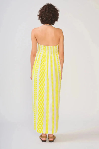 Rosalyn Strapless Dress Neon Yellow and White