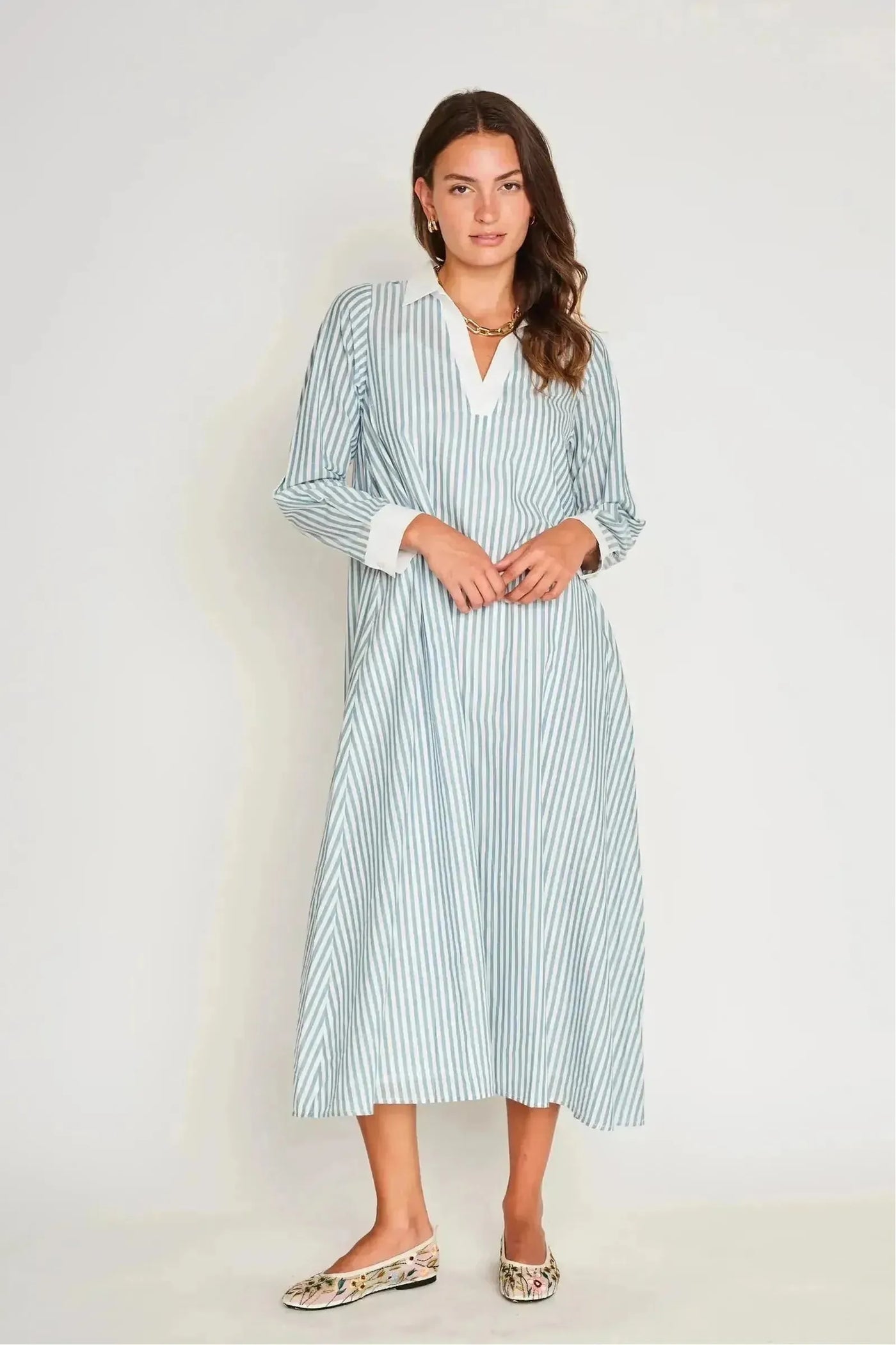 Jovi Fog Blue Stripe Dress