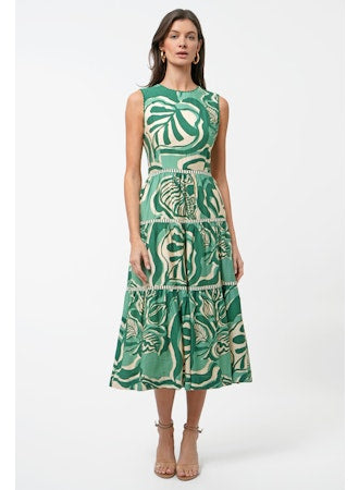 Alva Leaf Print Tiered Maxi Dress