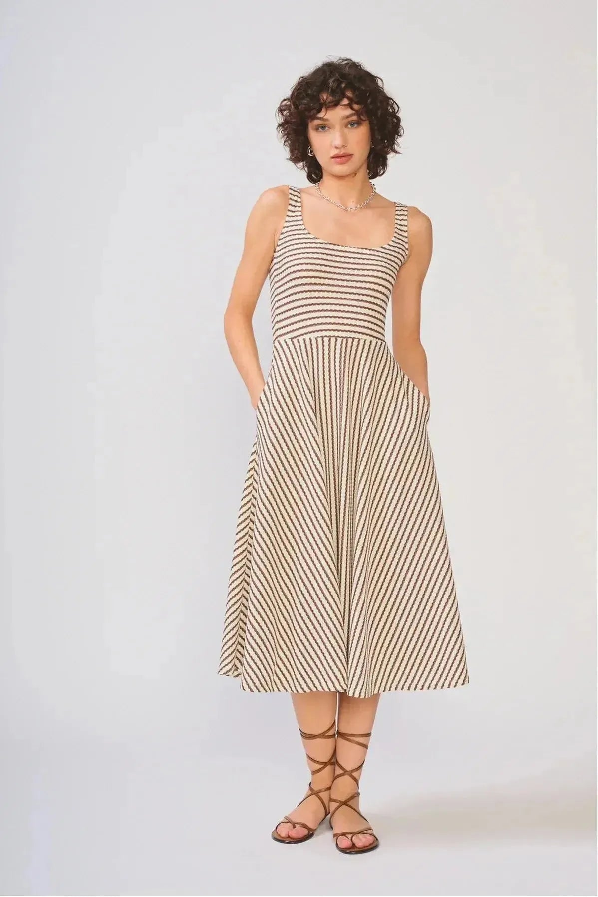 Audrey Dress Mocha Stripe