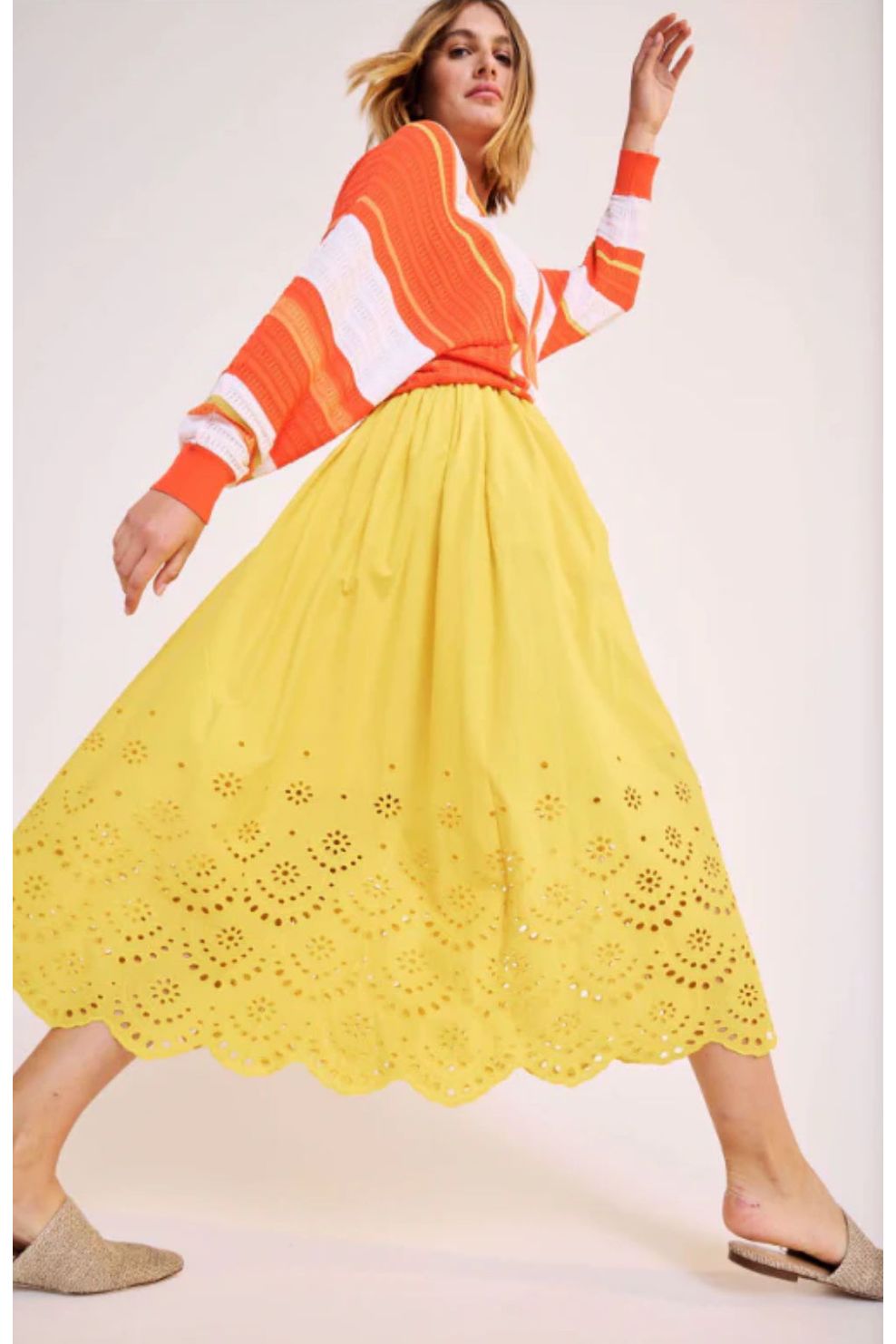 Solvang Broderie Boarder Maxi Skirt Yellow Sulfur