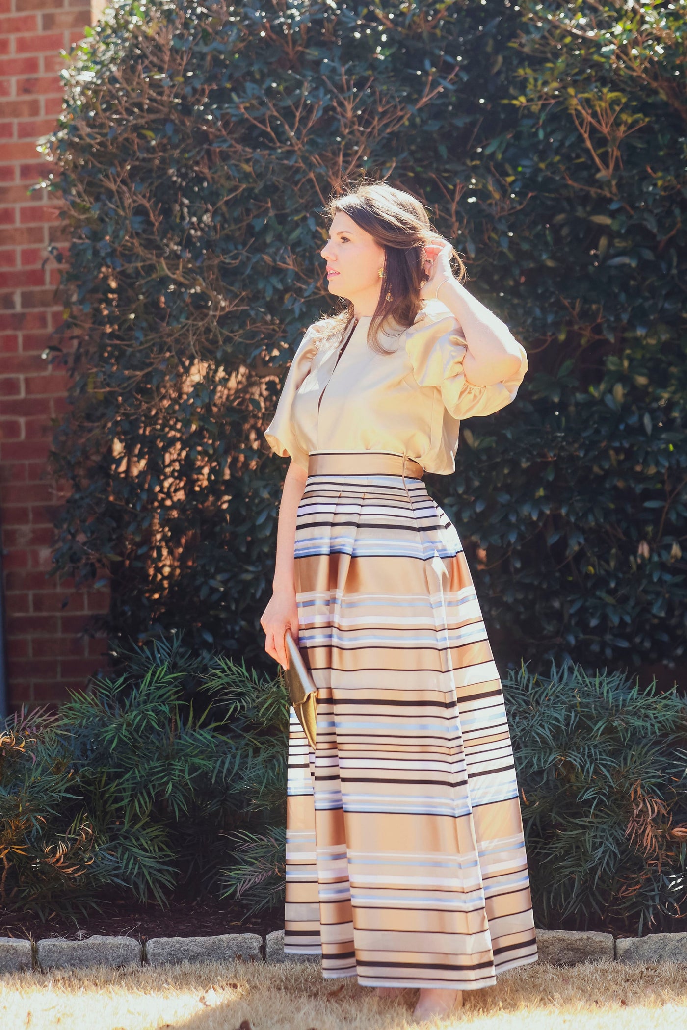 Milva Mi Ribbon Gold and Blue Stripe Skirt