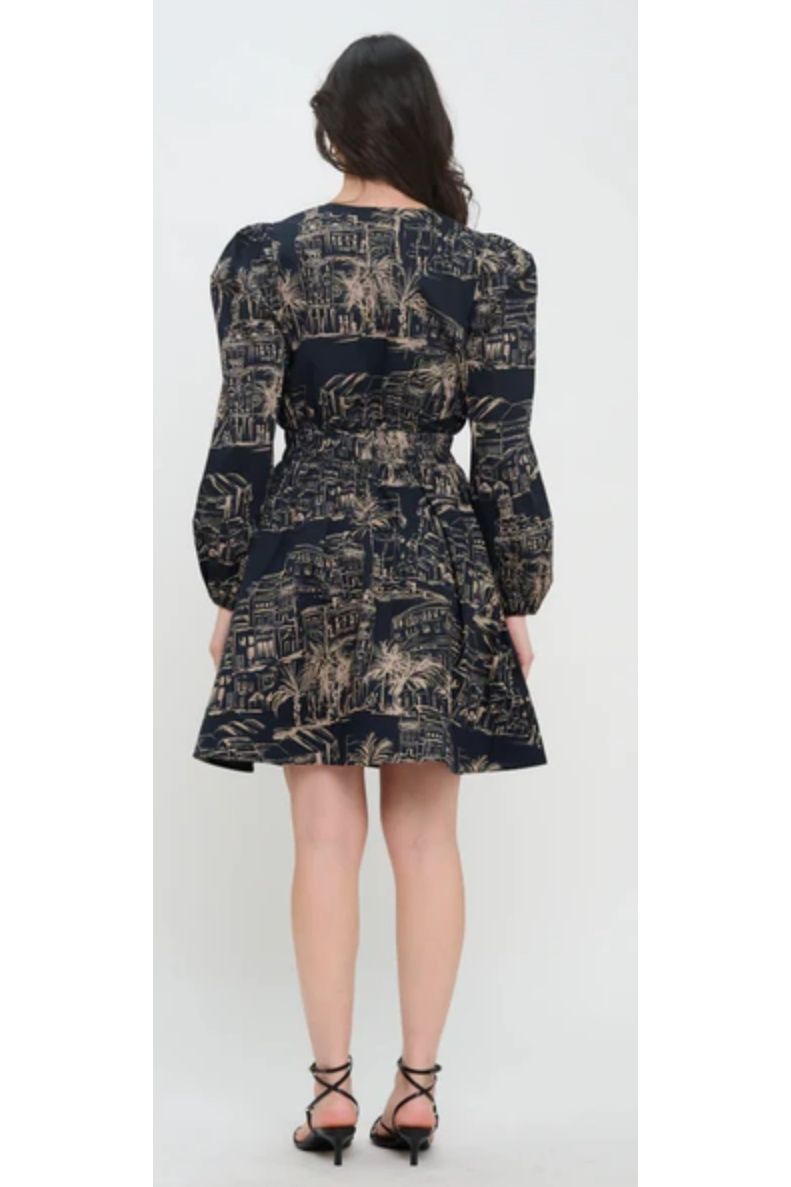 Midnight Sketch Long Sleeve Short Dress by Meet me in Santorini