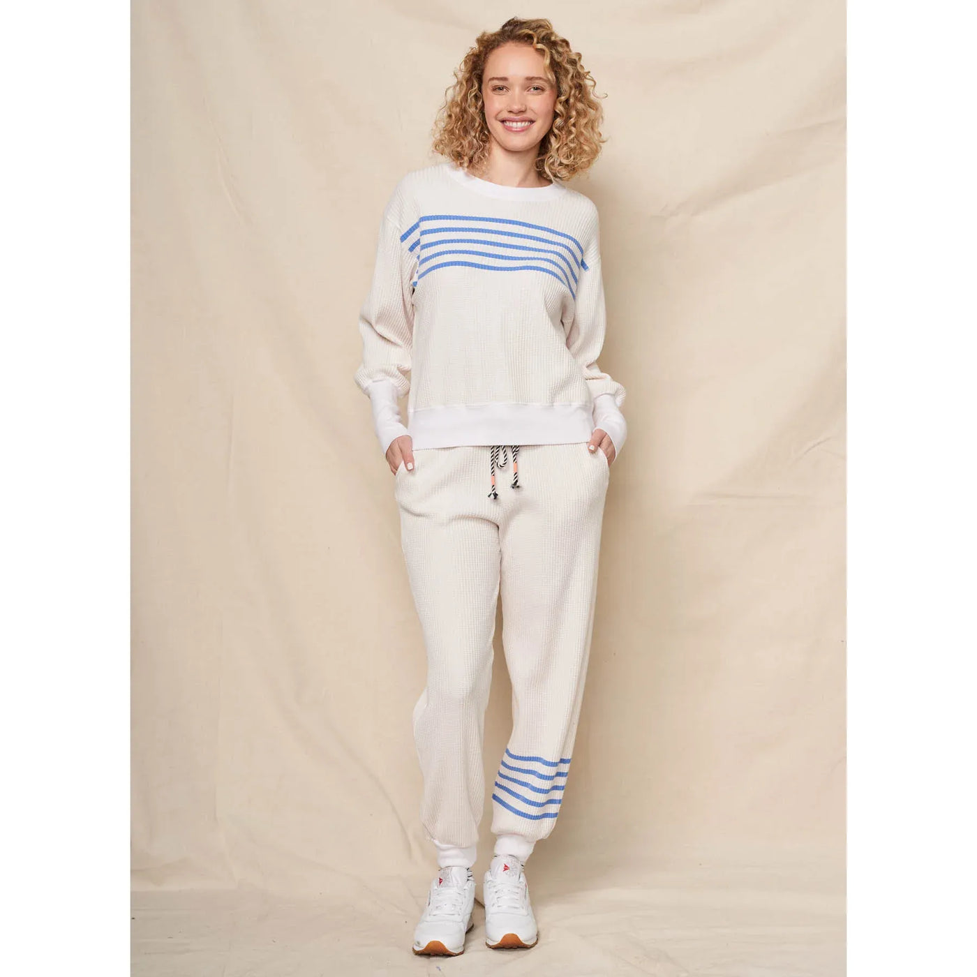 Oversized Waffle Crewneck Stripe -Blue/Oyster