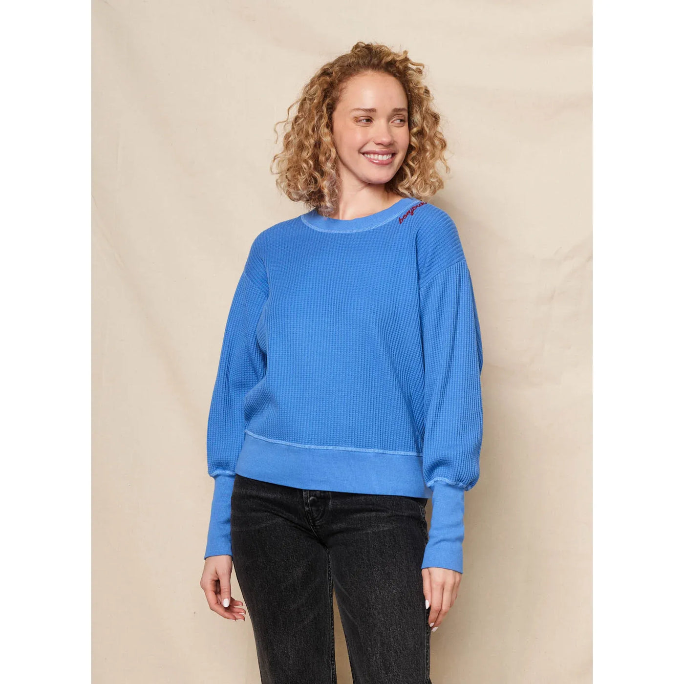 Waffle Knit Bonjour Top -Lagoon Blue