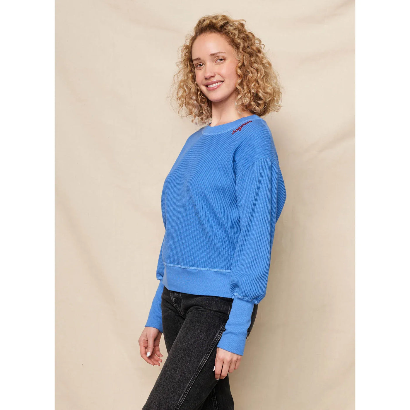 Waffle Knit Bonjour Top -Lagoon Blue