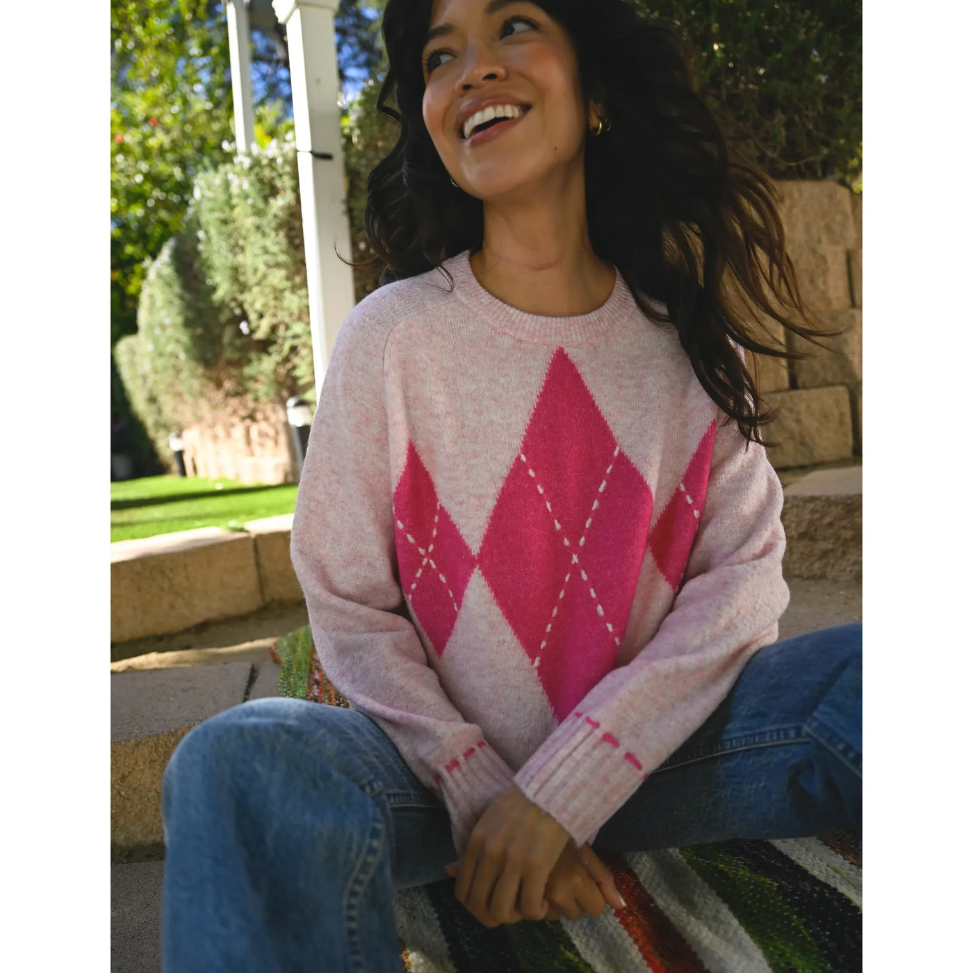 Argyle Sweater-Ballerina Pink