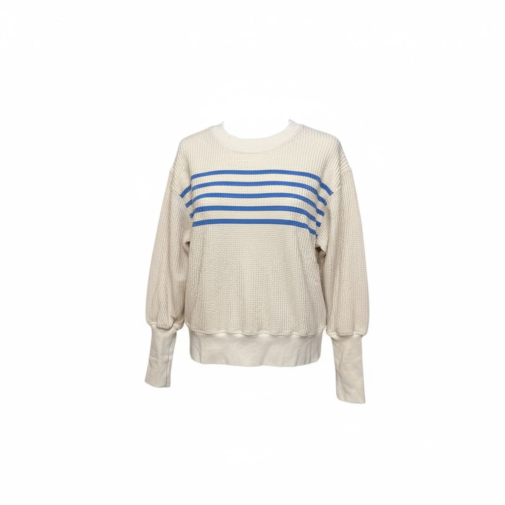 Oversized Waffle Crewneck Stripe -Blue/Oyster