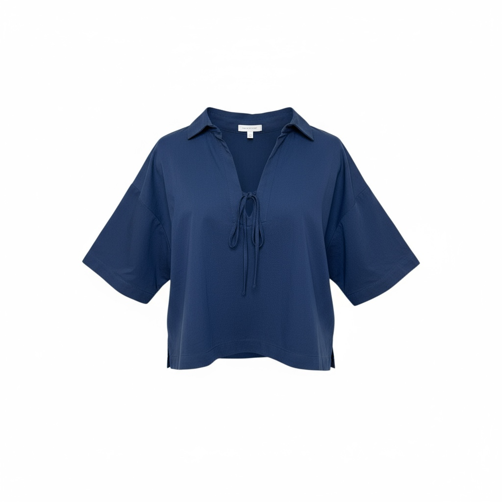 Navy Poplin Top- Dawson
