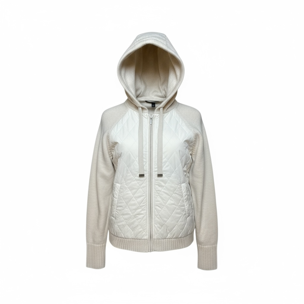 Elliott Lauren Quilted Zip Front Sweater - Cream