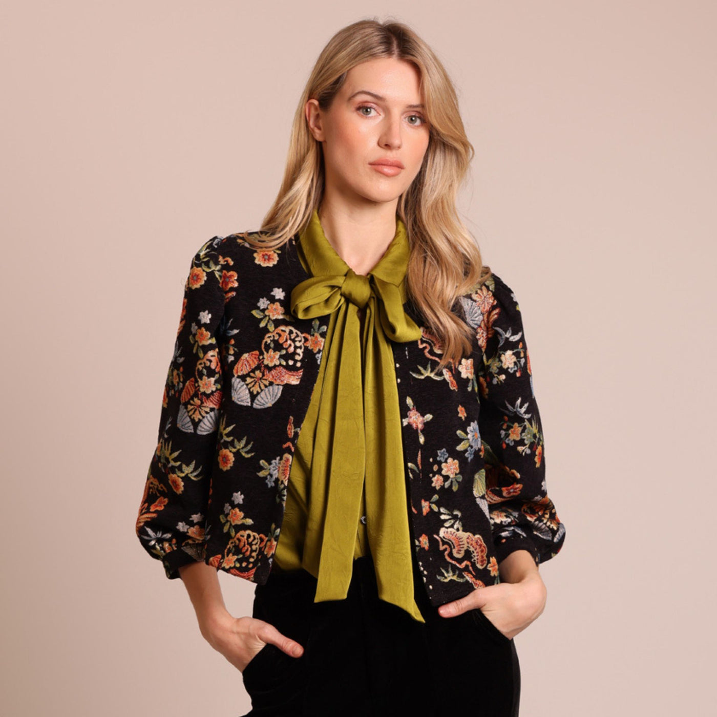 Metallic Print Shrug Jacket