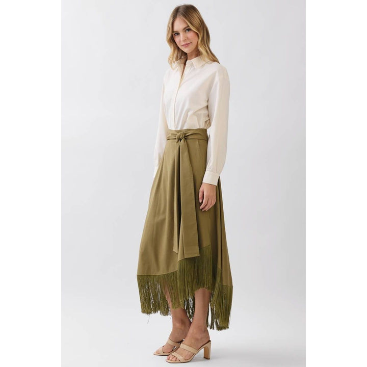 Olive Fringe Wrap Skirt
