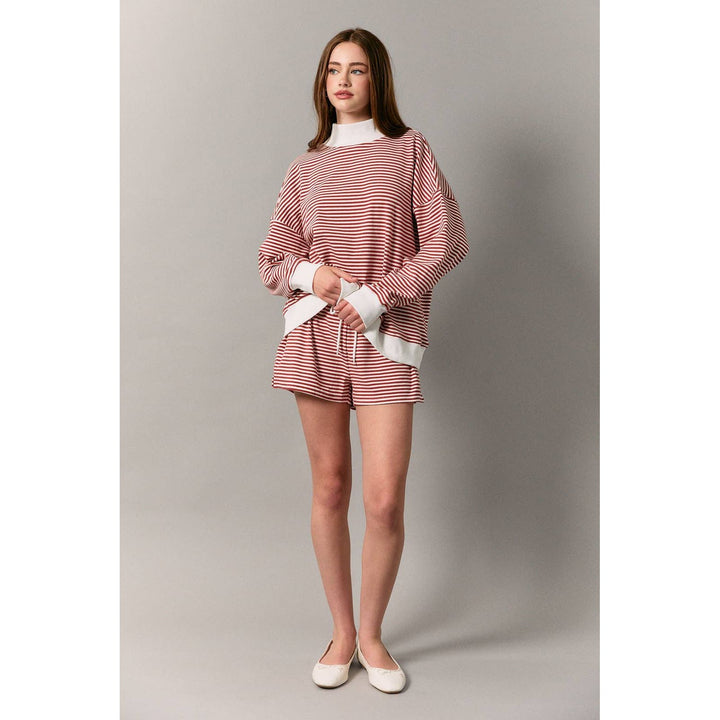 Mock Neck Striped Sweatshirt