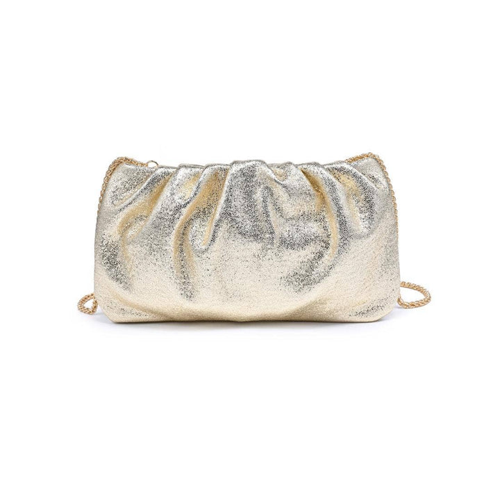 Moda Luxe fancy clutch gold metallic gold ruched design clutch bag with delicate chain strap for elegant occasions