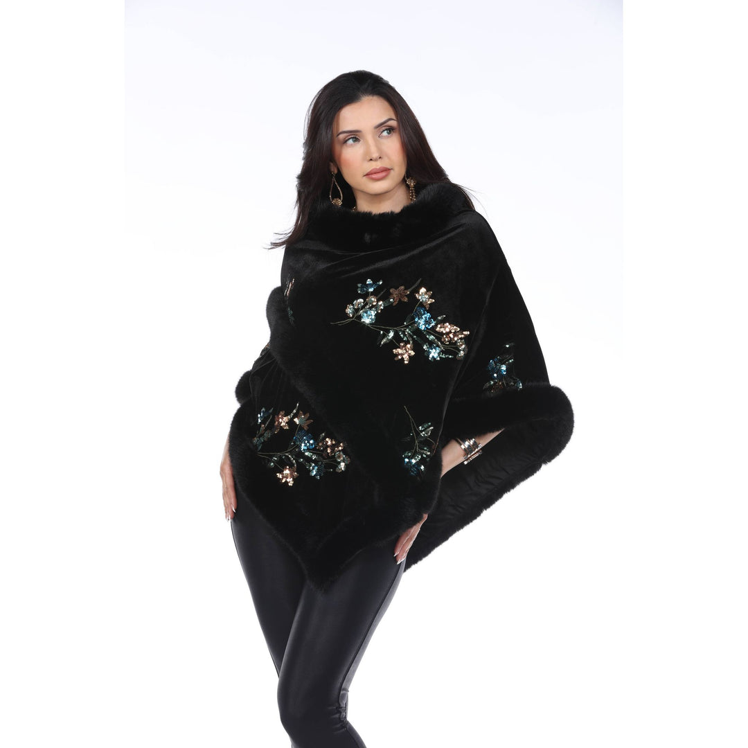 Embroidered Velvet Poncho