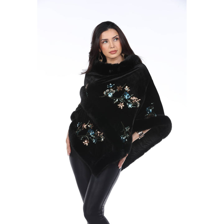Embroidered Velvet Poncho