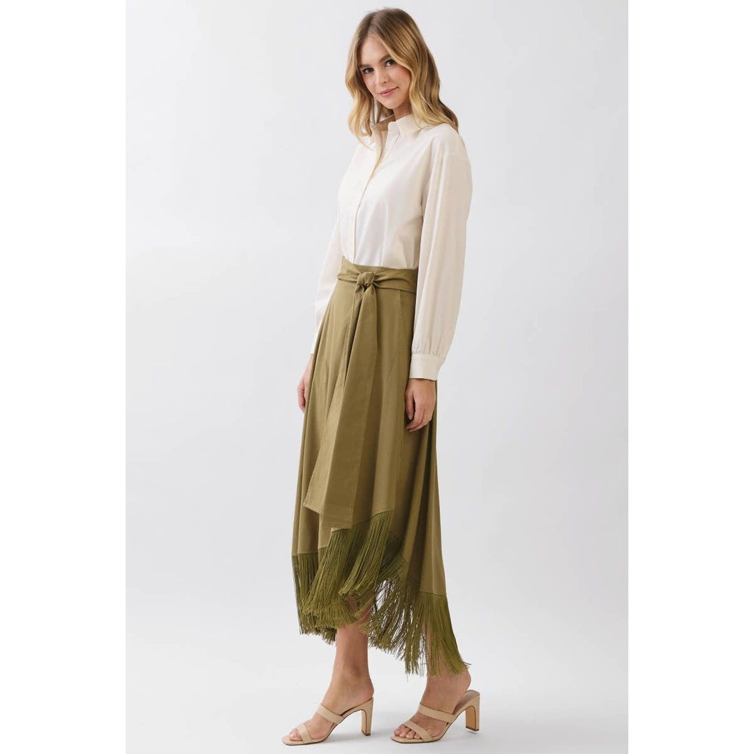 Olive Fringe Wrap Skirt