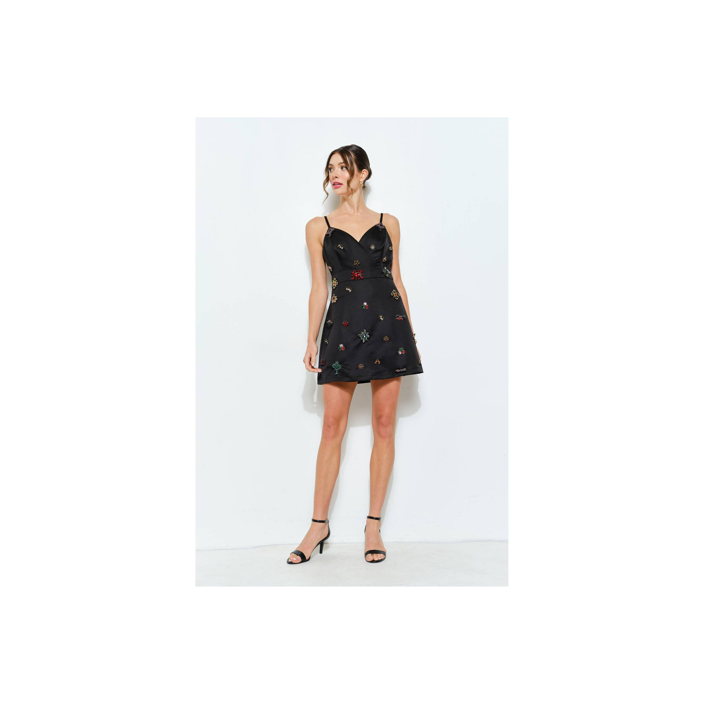 INA Embellished Jewel Satin Red Mini Dress