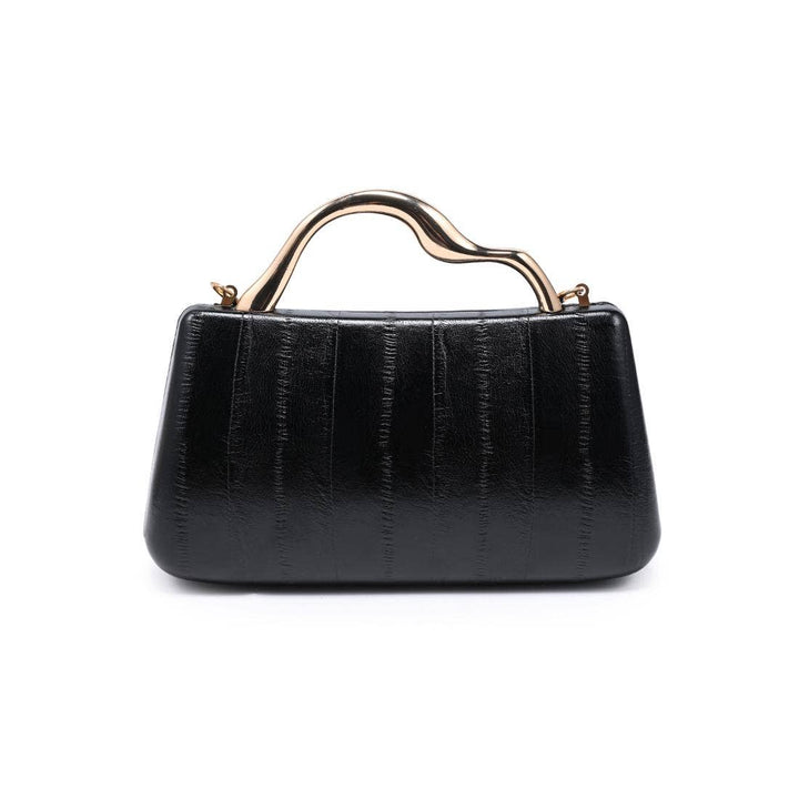 Nichelle clutch black crocodile-embossed handbag with sleek curved gold-tone handle for elegant occasions