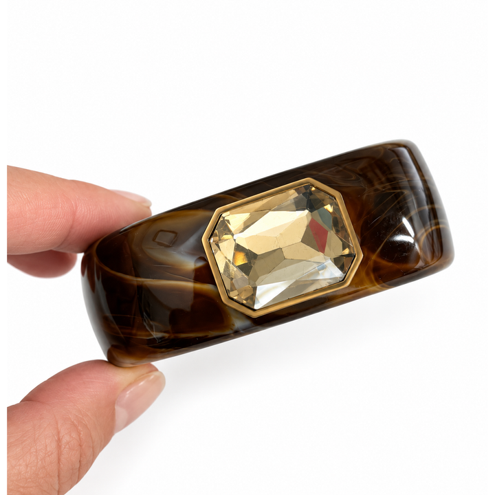 Gemstone Cuff Bangle Bracelet | Dark Brown