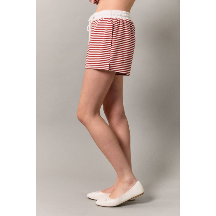 Striped Drawstring Mid Rise Knit Shorts