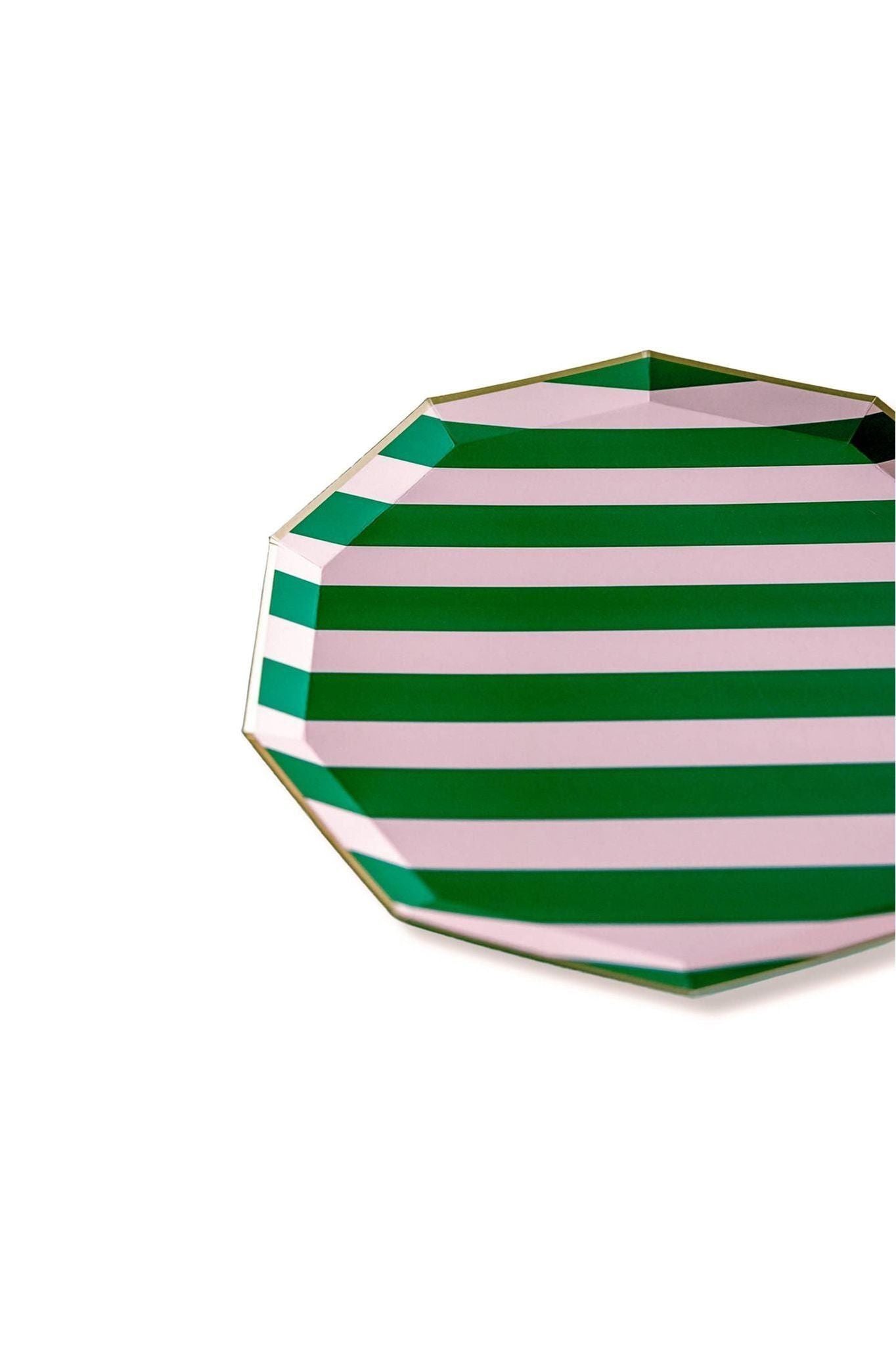 Pink and Green Cabana Stripe Large Plates Bonjour Fête