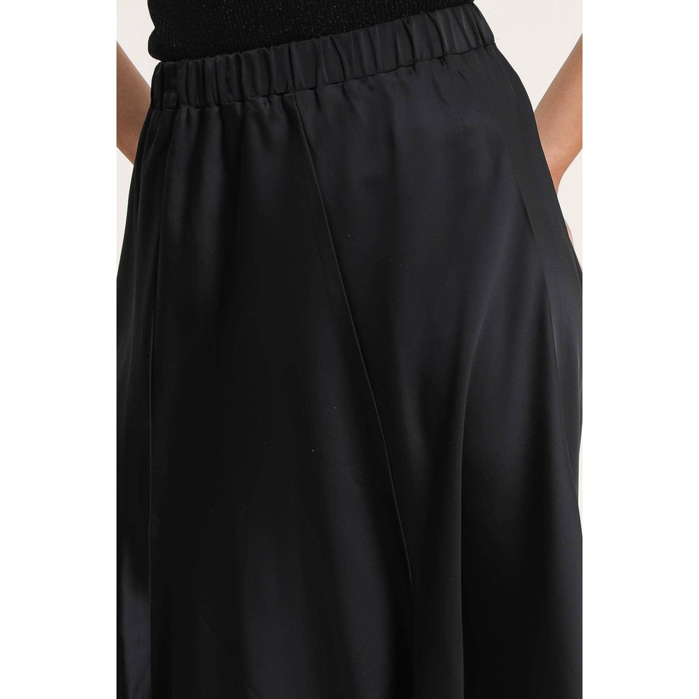 Valentina black skirt style black satin high-waisted wide-leg trousers with elastic waistband front view