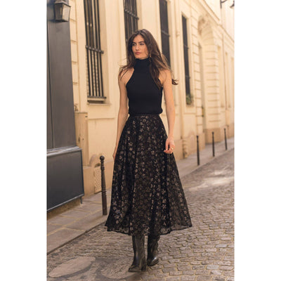 Black Floral Party Skirt