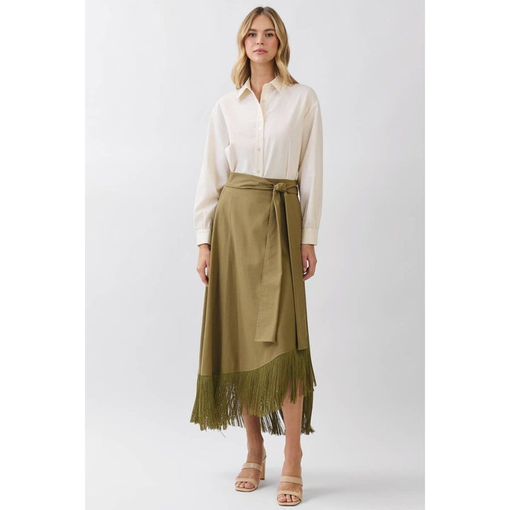 Olive Fringe Wrap Skirt