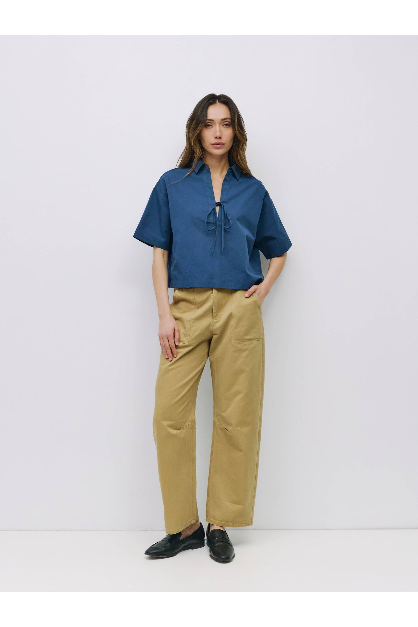 Navy Poplin Top- Dawson