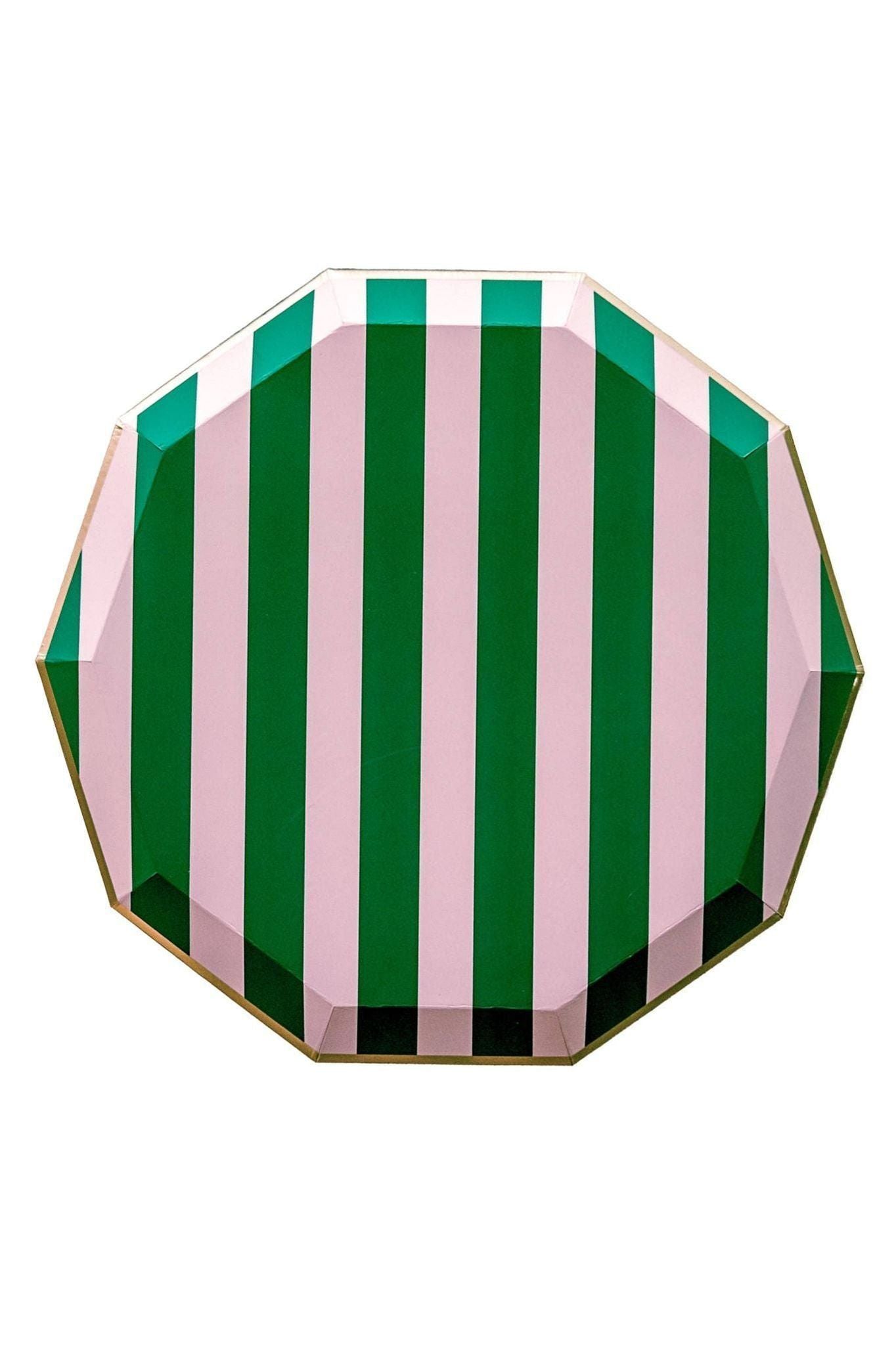 Pink and Green Cabana Stripe Large Plates Bonjour Fête