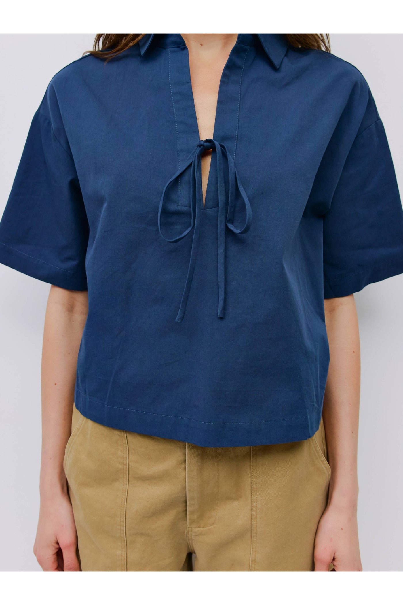 Navy Poplin Top- Dawson