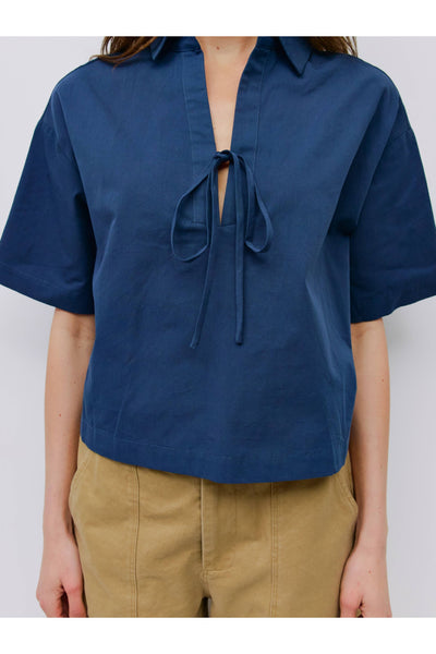 Navy Poplin Top- Dawson