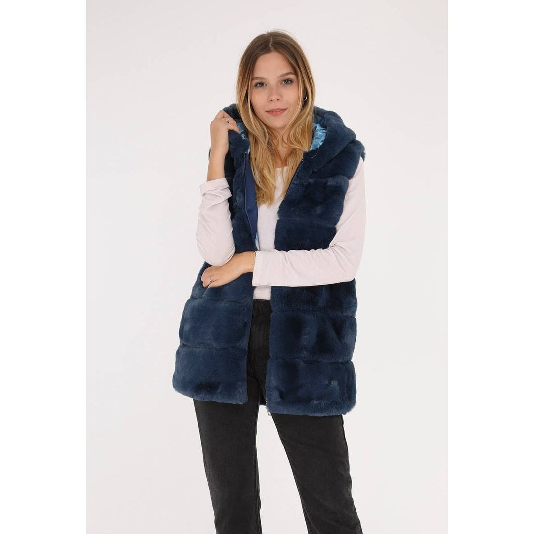 Luxe Faux Fur Vest-Navy