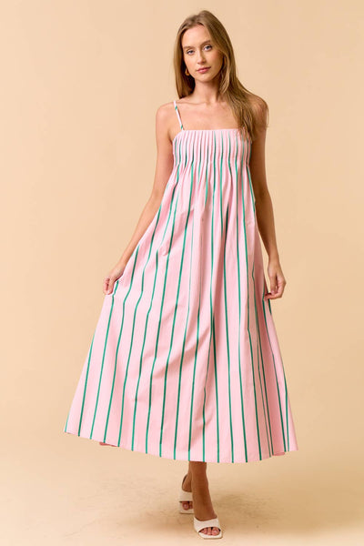 Spaghetti Strap Striped Maxi Dress Pink and Green