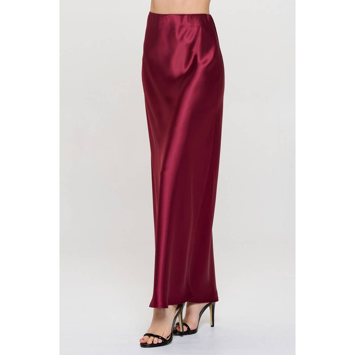 Satin Maxi Skirt Burgandy