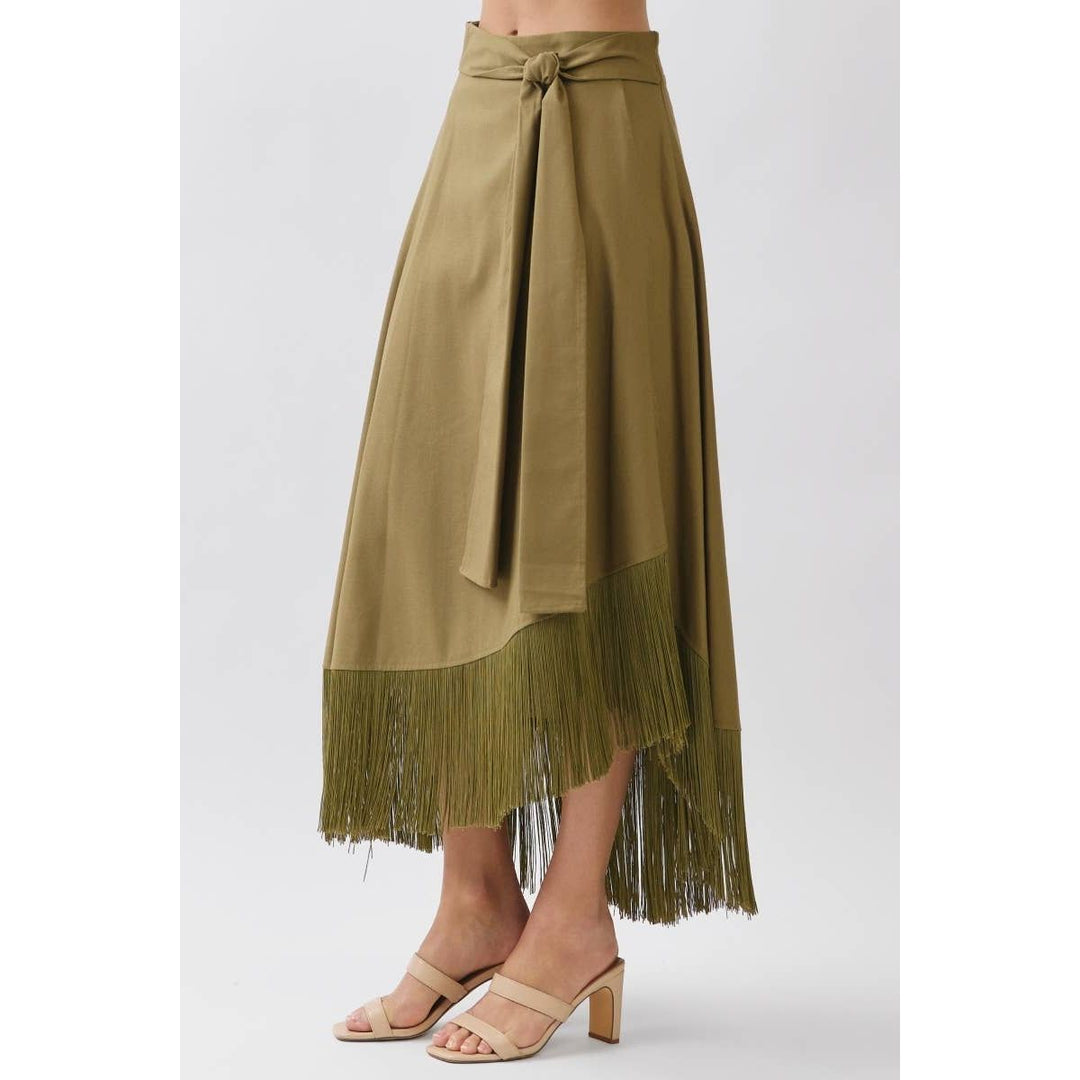 Olive Fringe Wrap Skirt