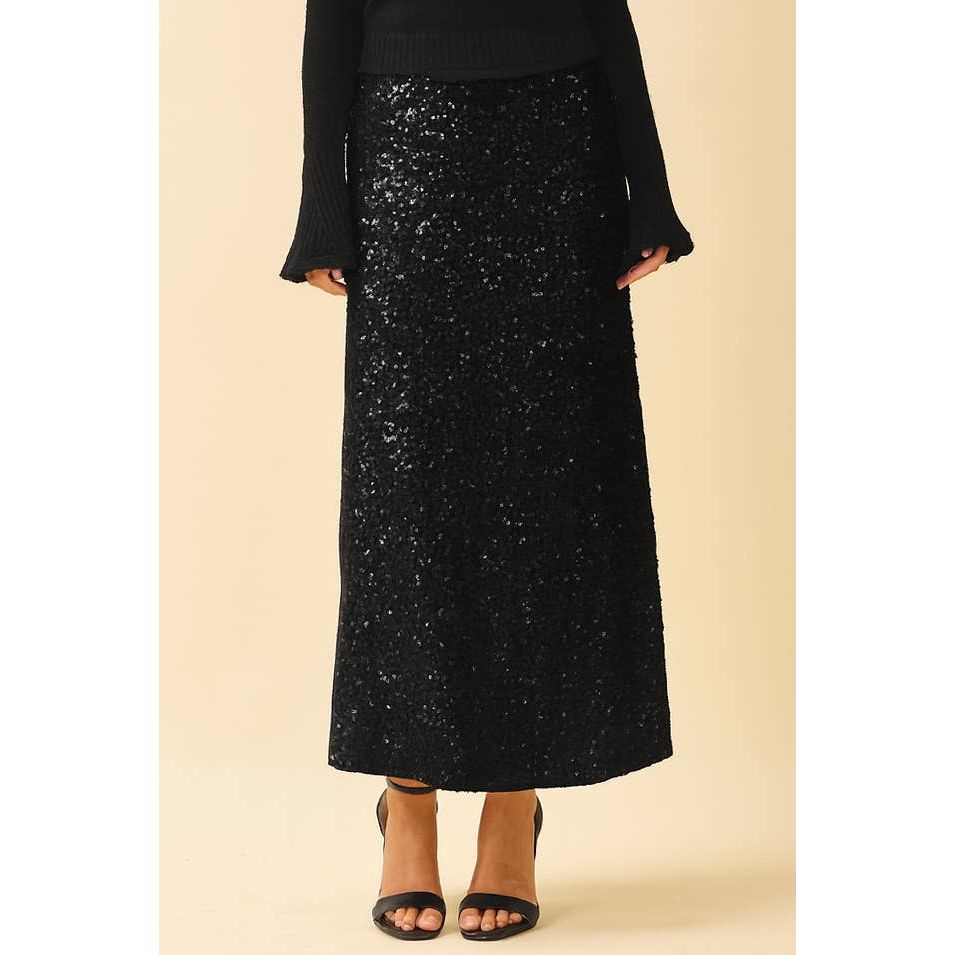 Black Sequin Maxi Skirt