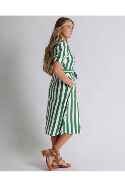 Green and White Stripe Shirt Dress