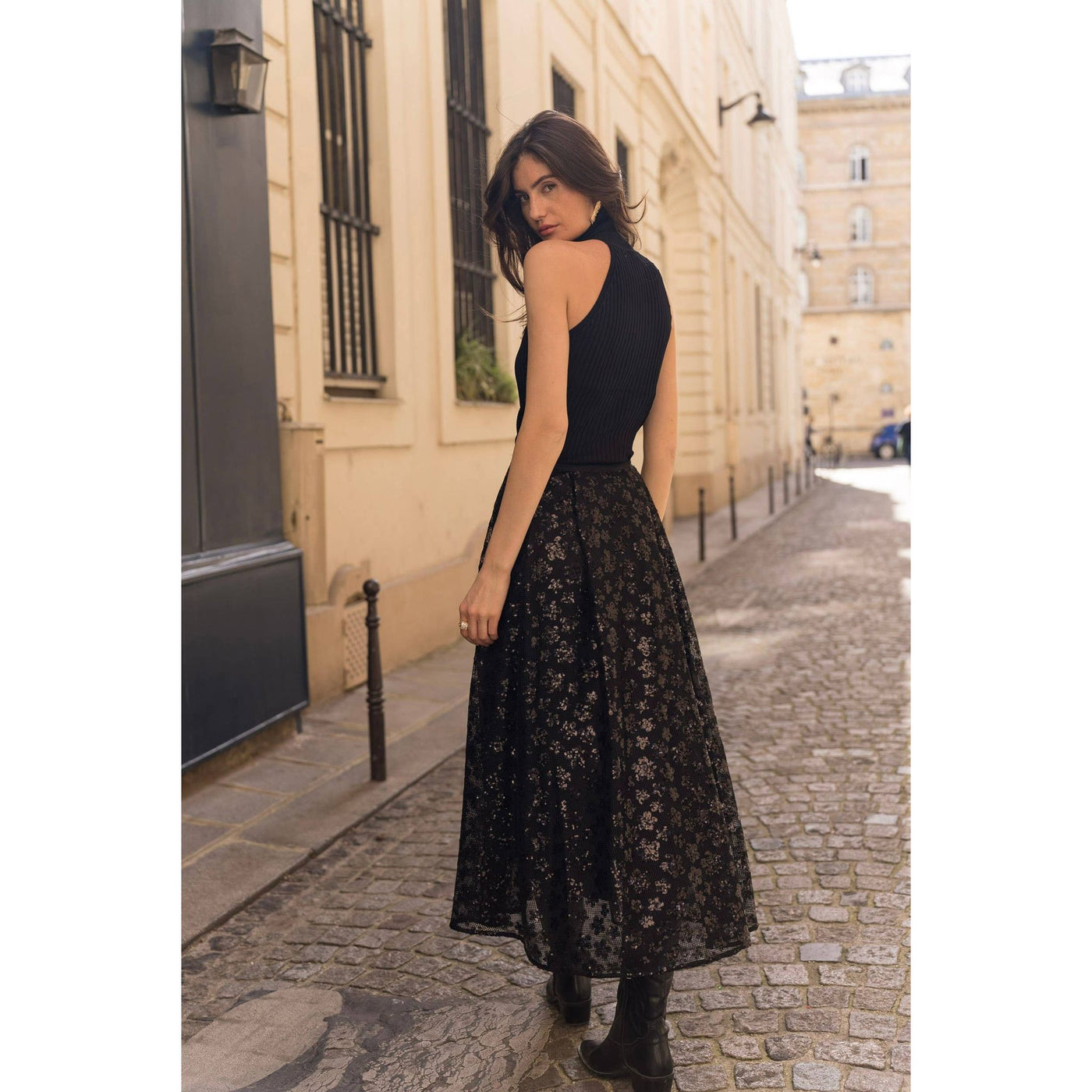 Black Floral Party Skirt